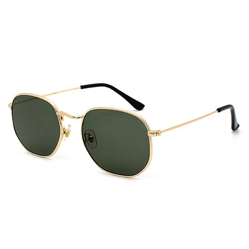 Hexagon Men Women Sunglasses Square Polygon Sun Glasses Brand Designer Retro Shades Metal Frame Eyewear TOP UV400 de sol hombre Oak Vintage C03 Gold G15