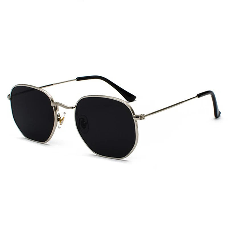 Hexagon Men Women Sunglasses Square Polygon Sun Glasses Brand Designer Retro Shades Metal Frame Eyewear TOP UV400 de sol hombre Oak Vintage C08 Silver BlackGrey