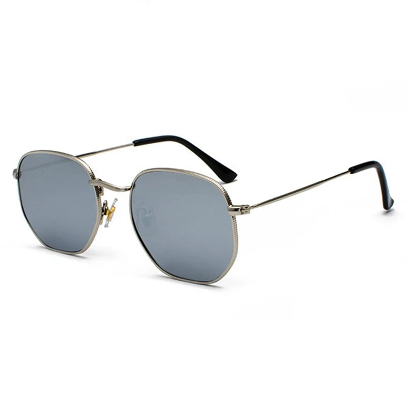 Hexagon Men Women Sunglasses Square Polygon Sun Glasses Brand Designer Retro Shades Metal Frame Eyewear TOP UV400 de sol hombre Oak Vintage C09 Silver Mercury