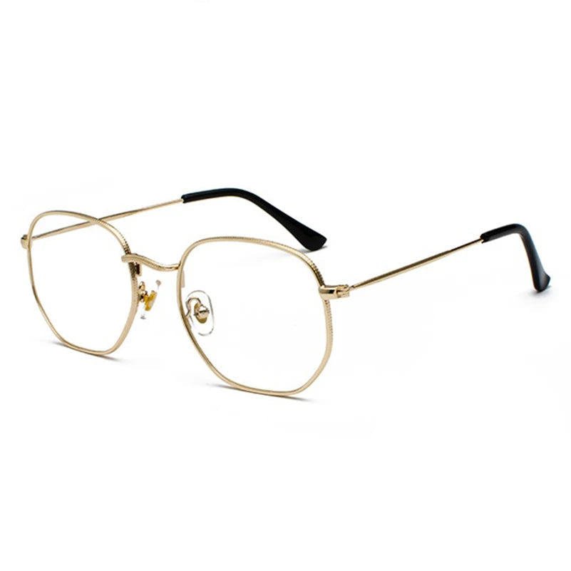 Hexagon Men Women Sunglasses Square Polygon Sun Glasses Brand Designer Retro Shades Metal Frame Eyewear TOP UV400 de sol hombre Oak Vintage C11 Gold Clear