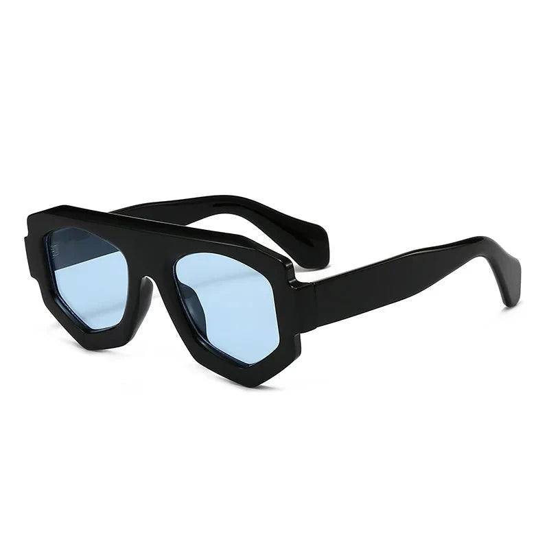SO&EI Fashion Irregular Square Women Sunglasses Shades UV400 Retro Blue Purple Men Sun Glasses OC-174 Oak Vintage Preto/ Azul