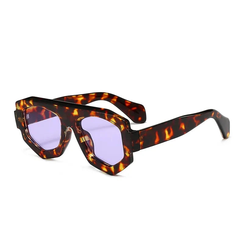 SO&EI Fashion Irregular Square Women Sunglasses Shades UV400 Retro Blue Purple Men Sun Glasses OC-174 Oak Vintage Tartaruga/ Roxo