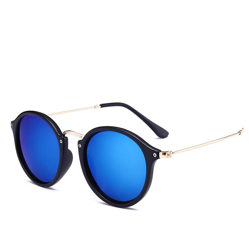 Óculos de Sol Redondo - Retro Petry™ - UV400 (FRETE GRÁTIS) 0 Oak Vintage Preto/ Azul Brilhante
