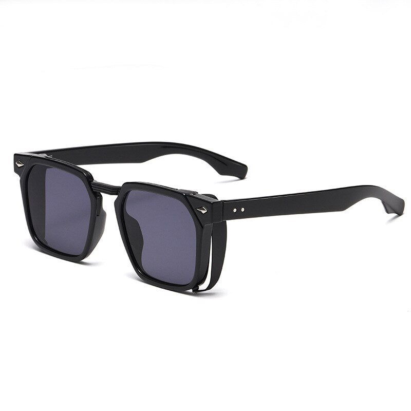 SHAUNA Vintage Rivets Steampunk Square Sunglasses UV400 0 Oak Vintage All Black