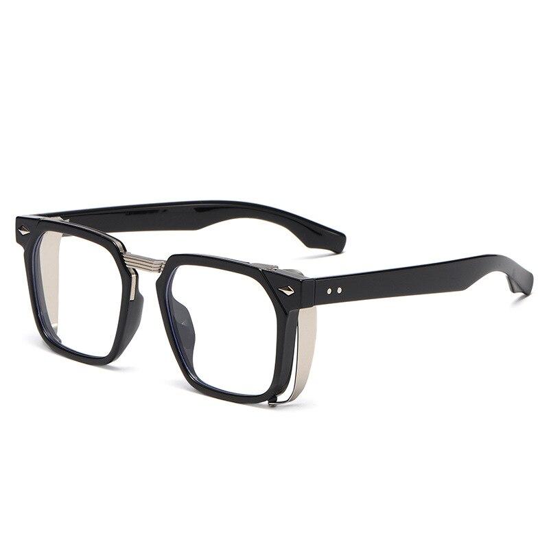 SHAUNA Vintage Rivets Steampunk Square Sunglasses UV400 0 Oak Vintage Black Clear