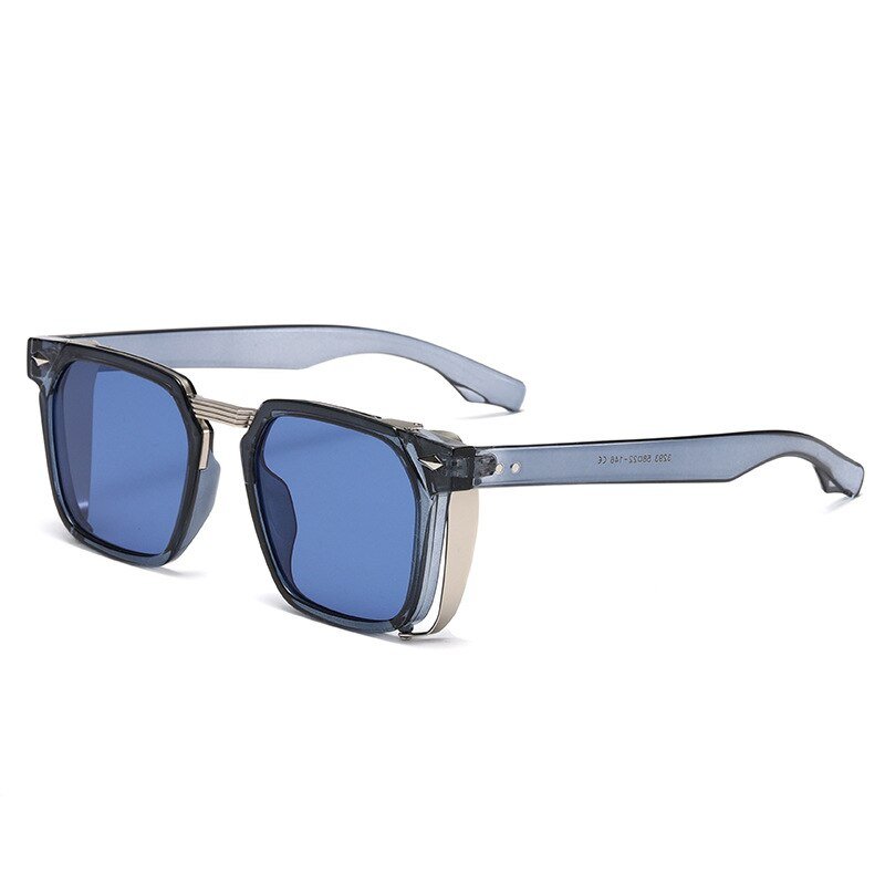 SHAUNA Vintage Rivets Steampunk Square Sunglasses UV400 0 Oak Vintage Blue Blue