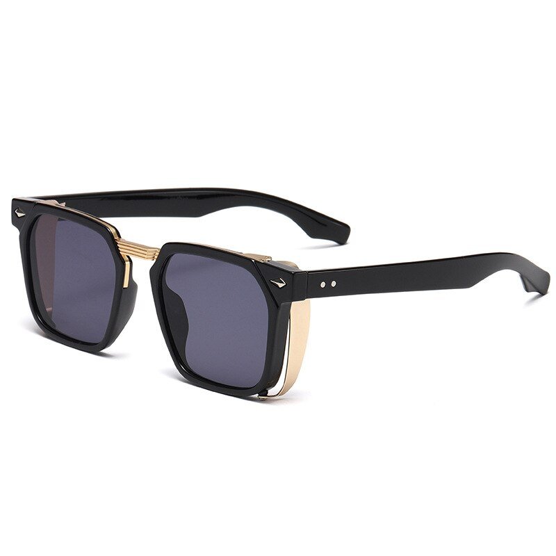 SHAUNA Vintage Rivets Steampunk Square Sunglasses UV400 0 Oak Vintage Golden Black