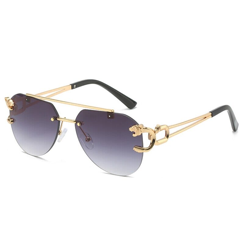 SO&EI Retro Double Bridges Rimless Pilot Sunglasses Women Clear Ocean Gradient Lens Men Shades UV400 Metal Leopard Sun Glasses 0 Oak Vintage Golden gray gradient As the picture
