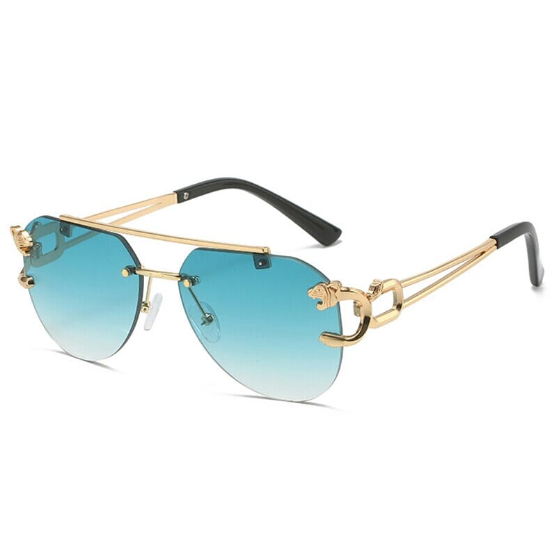 SO&EI Retro Double Bridges Rimless Pilot Sunglasses Women Clear Ocean Gradient Lens Men Shades UV400 Metal Leopard Sun Glasses 0 Oak Vintage Golden green As the picture