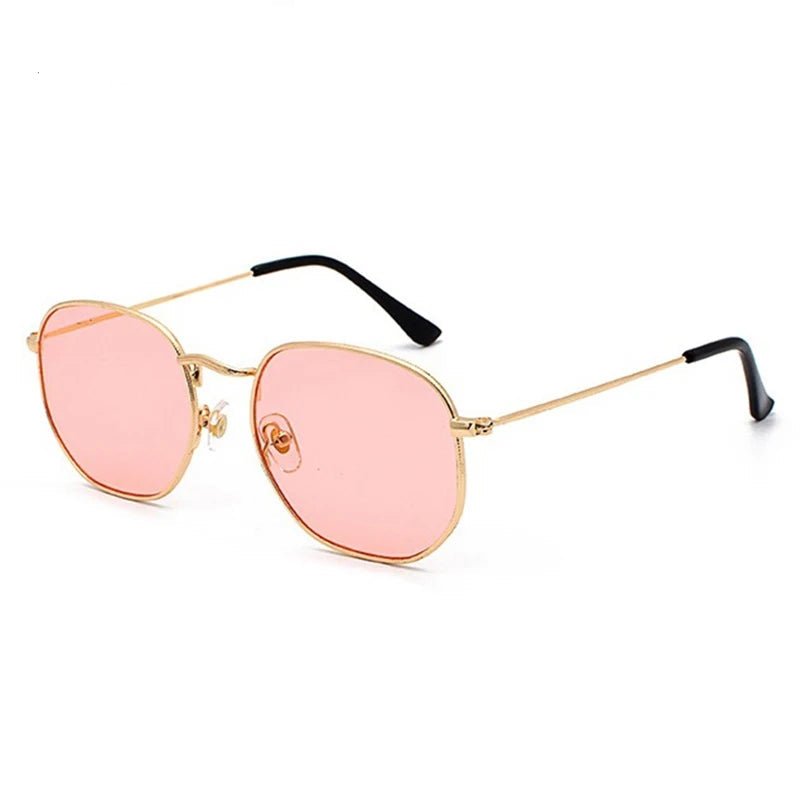 Hexagon Men Women Sunglasses Square Polygon Sun Glasses Brand Designer Retro Shades Metal Frame Eyewear TOP UV400 de sol hombre Oak Vintage C04 Gold Pink 