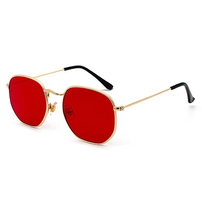 Hexagon Men Women Sunglasses Square Polygon Sun Glasses Brand Designer Retro Shades Metal Frame Eyewear TOP UV400 de sol hombre Oak Vintage C05 Gold Red 