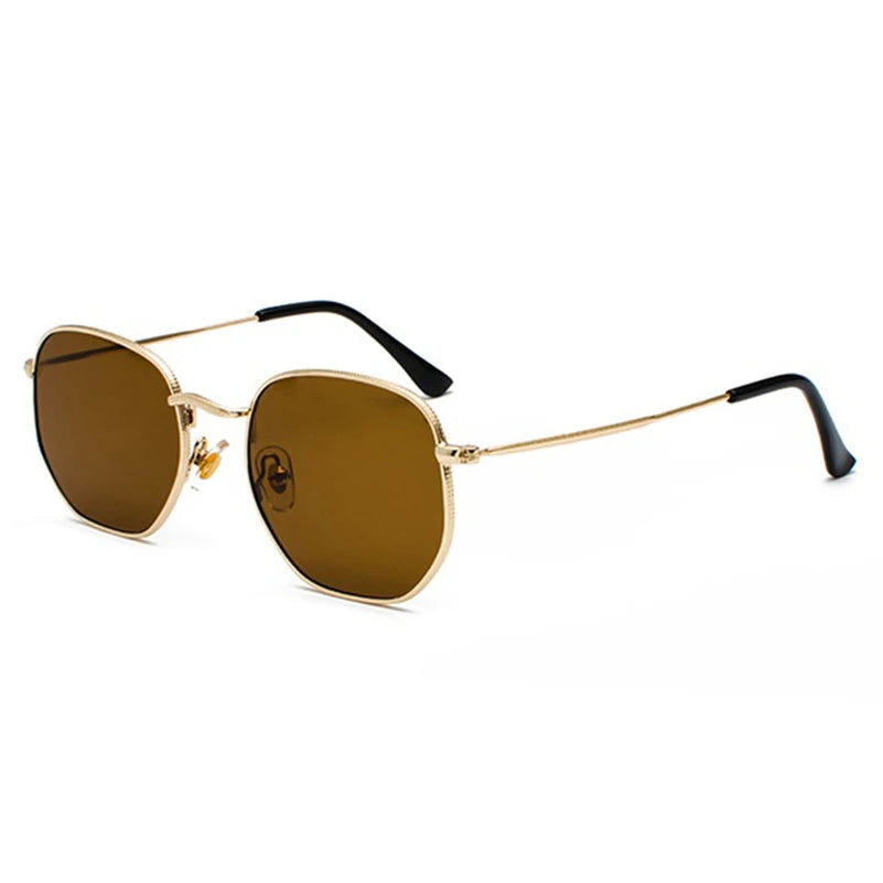 Hexagon Men Women Sunglasses Square Polygon Sun Glasses Brand Designer Retro Shades Metal Frame Eyewear TOP UV400 de sol hombre Oak Vintage C06 Gold Tea 