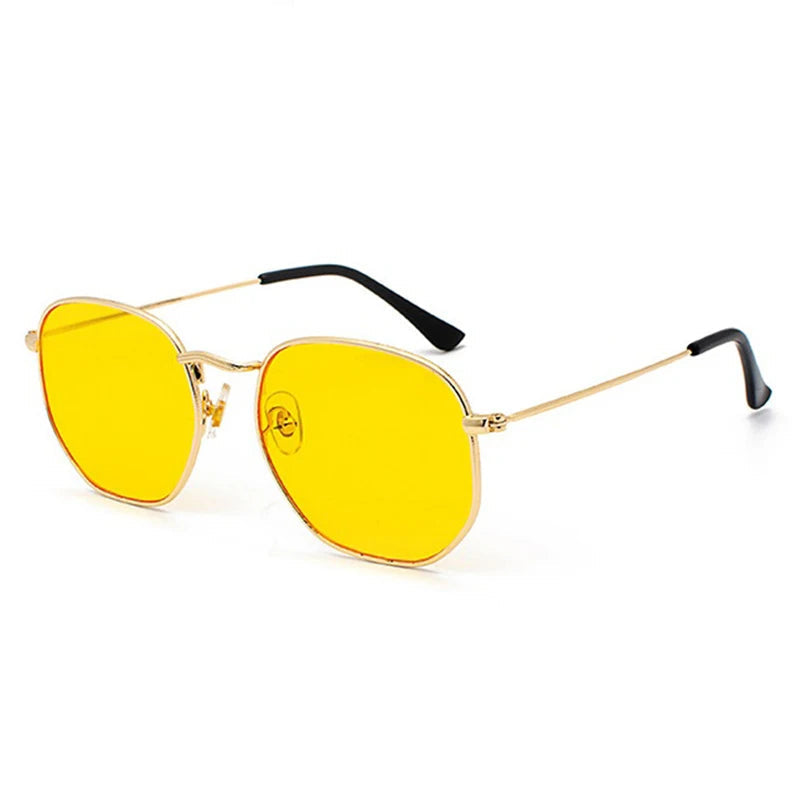 Hexagon Men Women Sunglasses Square Polygon Sun Glasses Brand Designer Retro Shades Metal Frame Eyewear TOP UV400 de sol hombre Oak Vintage C07 Gold Yellow 