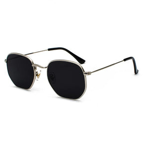 Hexagon Men Women Sunglasses Square Polygon Sun Glasses Brand Designer Retro Shades Metal Frame Eyewear TOP UV400 de sol hombre Oak Vintage C08 Silver BlackGrey 