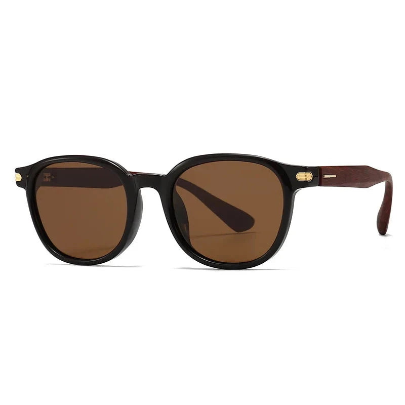 SHAUNA Wood-grain Temples Retro Round Sunglasses Women UV400 Fashion Men Polarized Outdoor Sun Glasses Oak Vintage Chá 