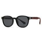 SHAUNA Wood-grain Temples Retro Round Sunglasses Women UV400 Fashion Men Polarized Outdoor Sun Glasses Oak Vintage Preto/ Amadeirado 