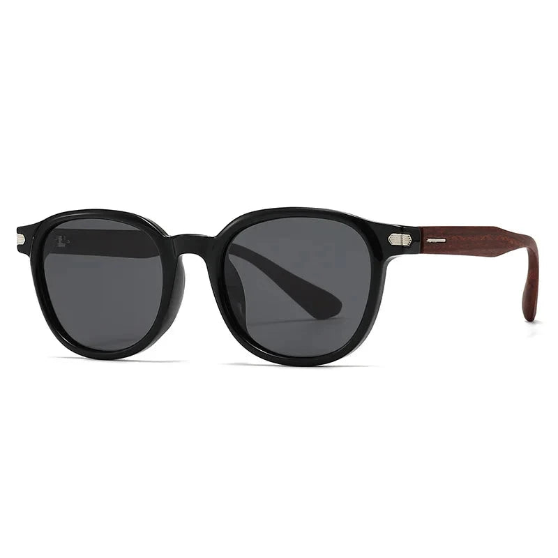 SHAUNA Wood-grain Temples Retro Round Sunglasses Women UV400 Fashion Men Polarized Outdoor Sun Glasses Oak Vintage Preto/ Amadeirado 