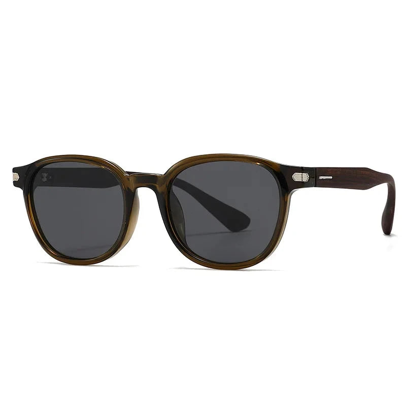 SHAUNA Wood-grain Temples Retro Round Sunglasses Women UV400 Fashion Men Polarized Outdoor Sun Glasses Oak Vintage Verde Oliva 