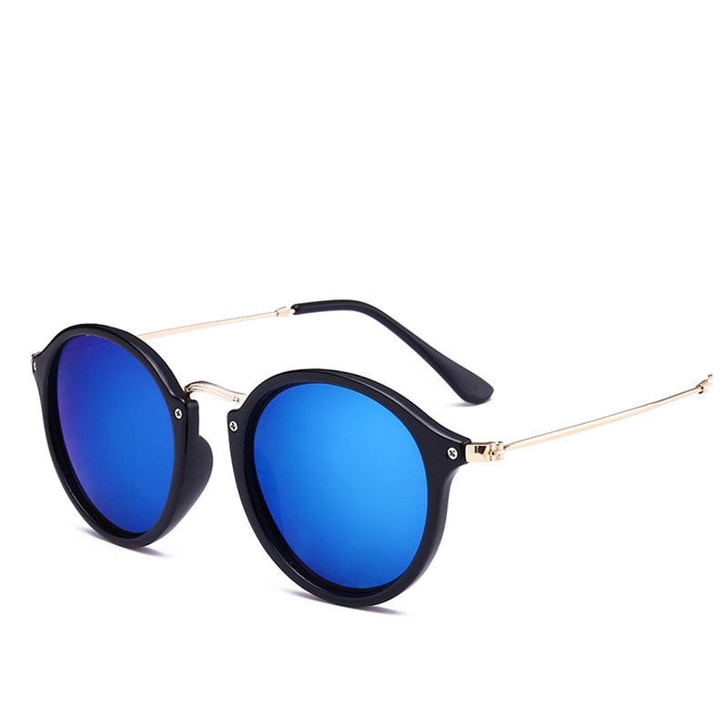 Óculos de Sol Redondo - Retro Petry™ - UV400 (FRETE GRÁTIS) 0 Oak Vintage Preto/ Azul Brilhante 