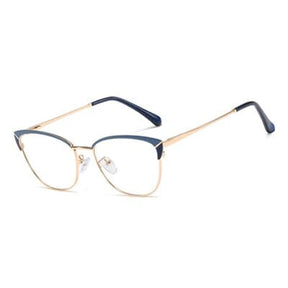 Ralferty Cat Eye Glasses Frame for Women Metal Eyeglass Frame Clear Anti Blue Myopia Optical Prescription Eyewear Oculos De Grau 0 Oak Vintage C3 Blue 