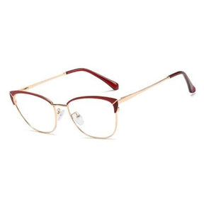 Ralferty Cat Eye Glasses Frame for Women Metal Eyeglass Frame Clear Anti Blue Myopia Optical Prescription Eyewear Oculos De Grau 0 Oak Vintage C7 Red 