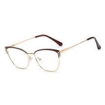 Ralferty Cat Eye Glasses Frame for Women Metal Eyeglass Frame Clear Anti Blue Myopia Optical Prescription Eyewear Oculos De Grau 0 Oak Vintage C8 Brown 