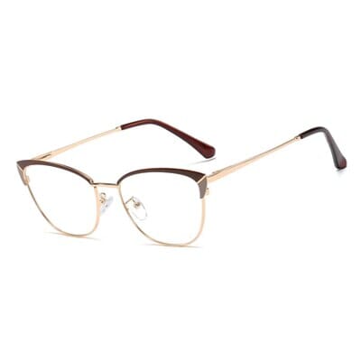 Ralferty Cat Eye Glasses Frame for Women Metal Eyeglass Frame Clear Anti Blue Myopia Optical Prescription Eyewear Oculos De Grau 0 Oak Vintage C8 Brown 