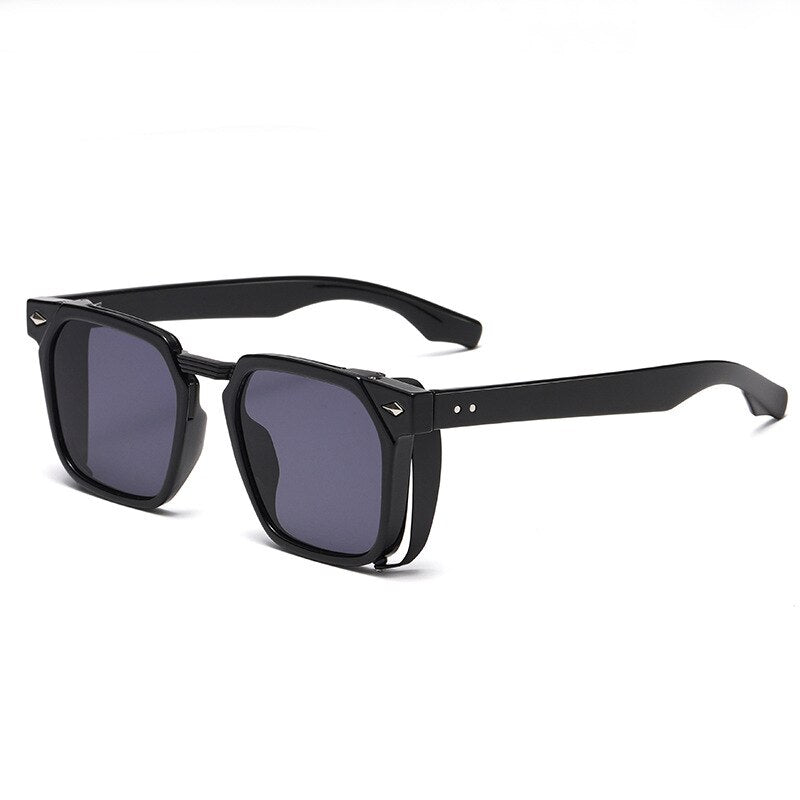 SHAUNA Vintage Rivets Steampunk Square Sunglasses UV400 0 Oak Vintage All Black 