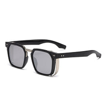 SHAUNA Vintage Rivets Steampunk Square Sunglasses UV400 0 Oak Vintage Black Silver Mirror 
