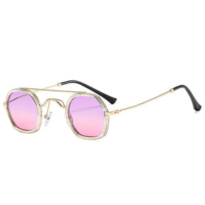 SO&EI Retro Double Bridges Polygon Square Sunglasses Women Fashion Clear Ocean Gradient Lens Shades UV400 Men Punk Sun Glasses 0 Oak Vintage Clear purple pink As the picture 