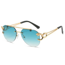 SO&EI Retro Double Bridges Rimless Pilot Sunglasses Women Clear Ocean Gradient Lens Men Shades UV400 Metal Leopard Sun Glasses 0 Oak Vintage Golden green As the picture 